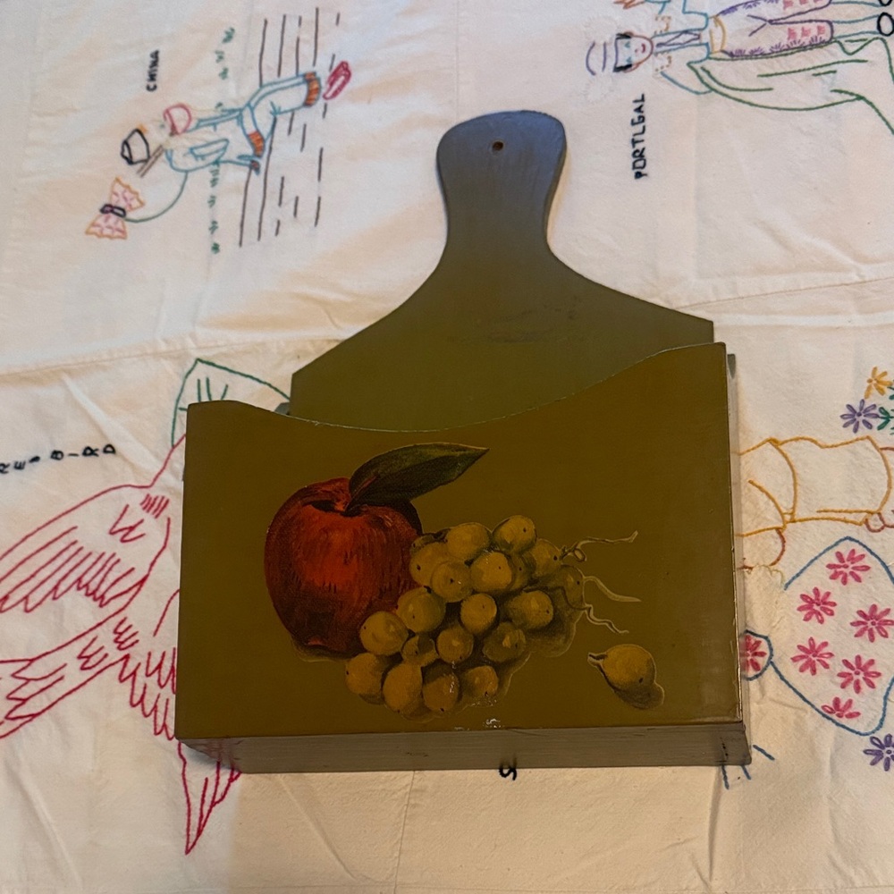 Antique Olive Green and Red Wooden Kitchen Holder